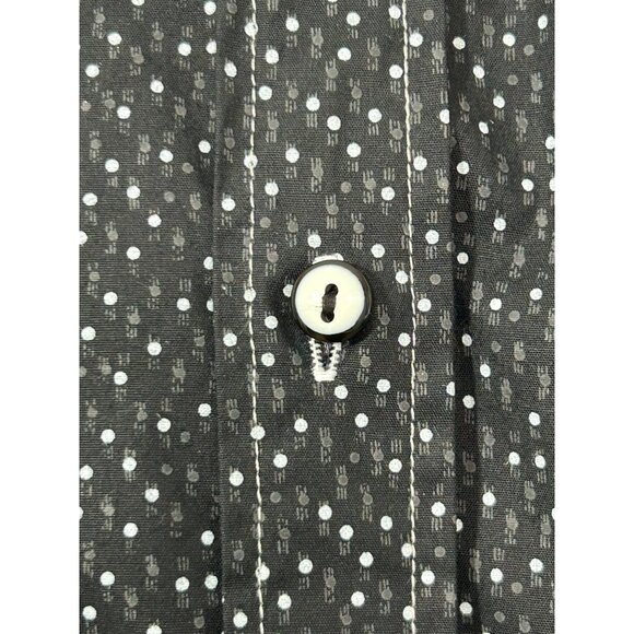 Envy Collection Men’s Button Down Shirt M Black Grey Trim Polka Dot Long Sleeve - Picture 9 of 13